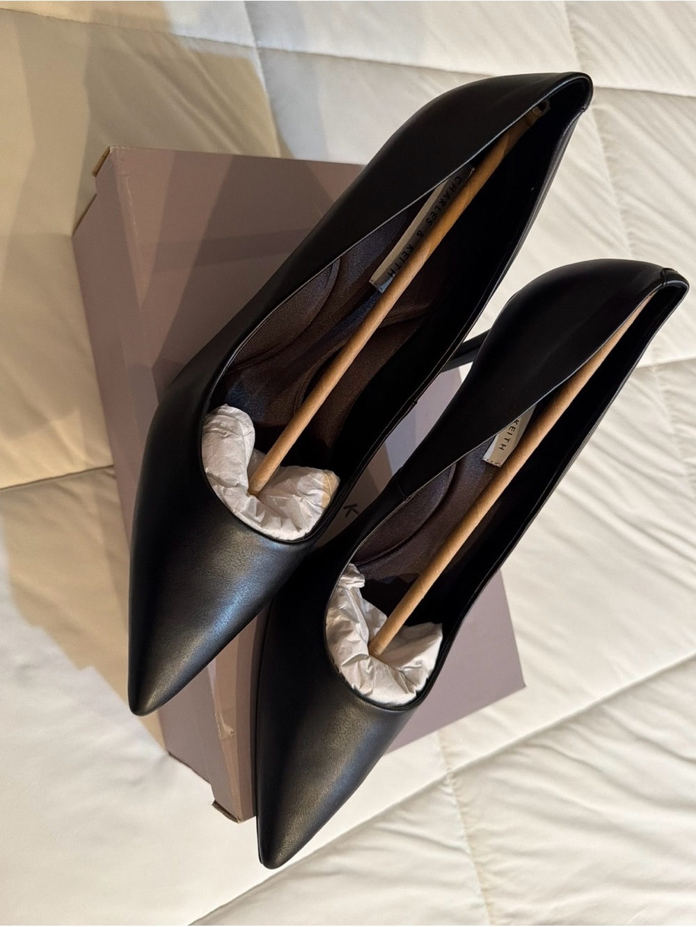 Charles & Keith Black Pointed Leather Stiletto Pumps